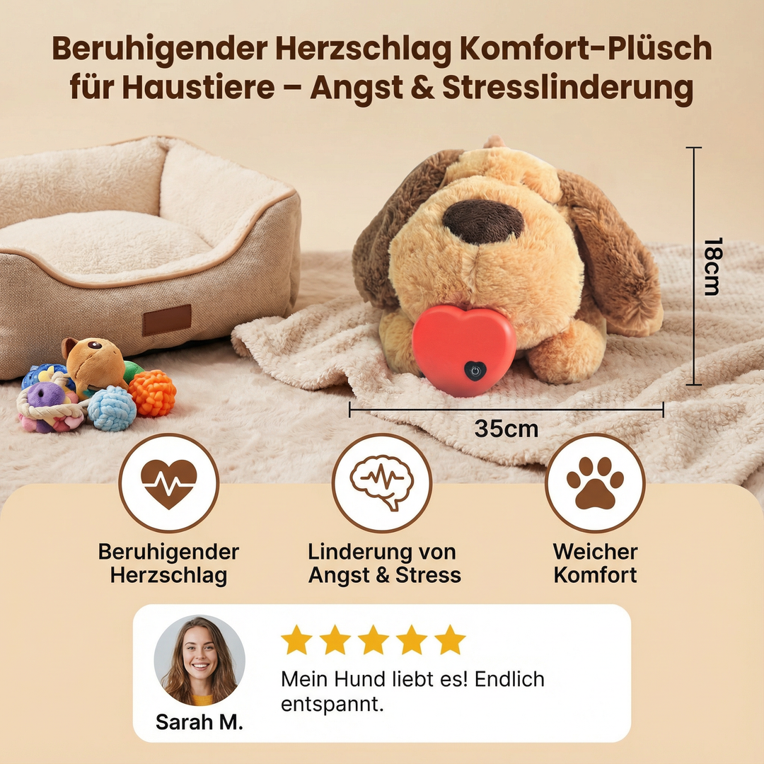 Kuscheltier mit Herzschlag für Welpen & Katzen, fördert Geborgenheit & hilft bei Trennungsangst.
