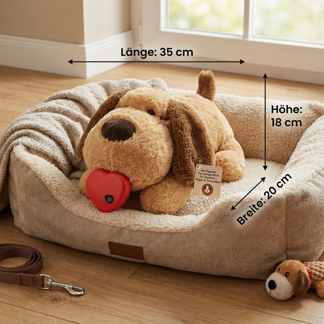 Weiches Herzschlag-Kuscheltier für Haustiere, lindert Ängste & Stress durch pulsierenden Herzschlag.