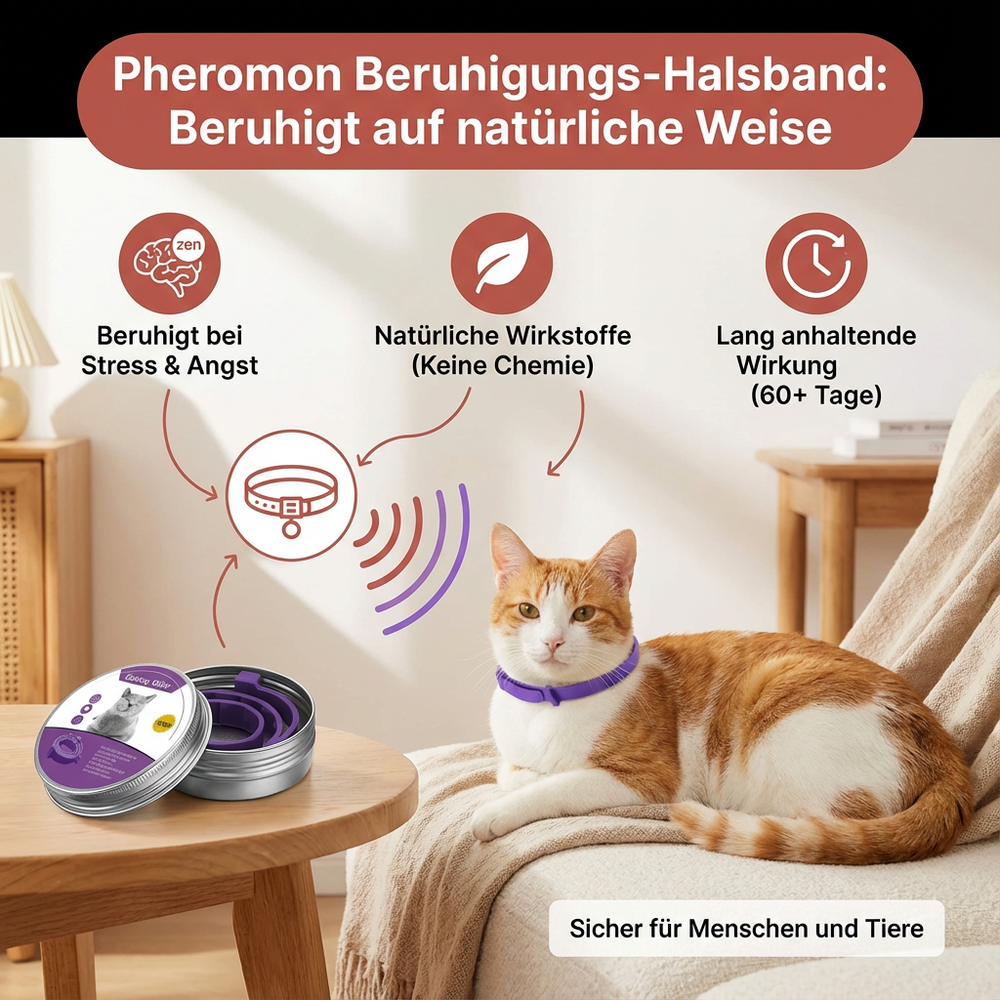Pheromon Halsband für Haustiere, fördert Entspannung und Wohlbefinden bei Hund & Katze.