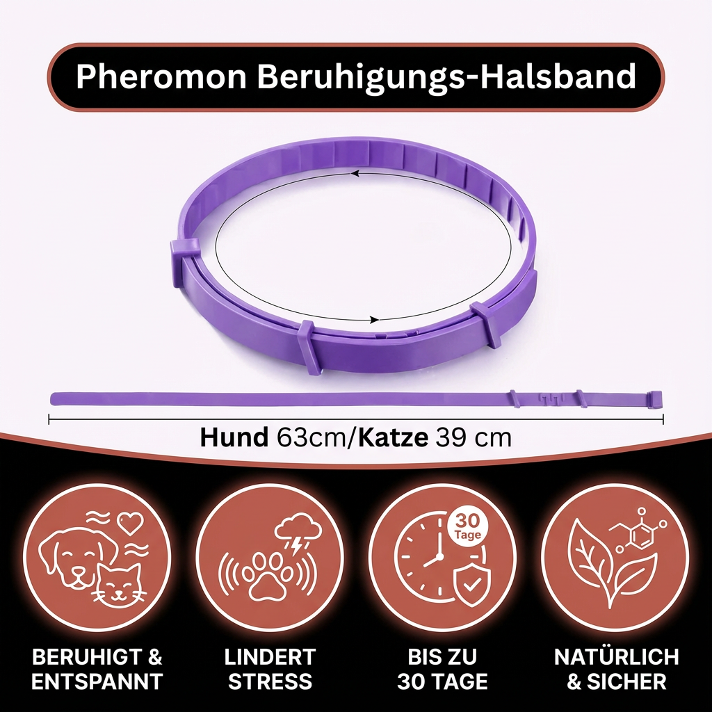 Glücklicher Hund trägt entspannendes Pheromon Halsband, reduziert Angst & Stress natürlich.