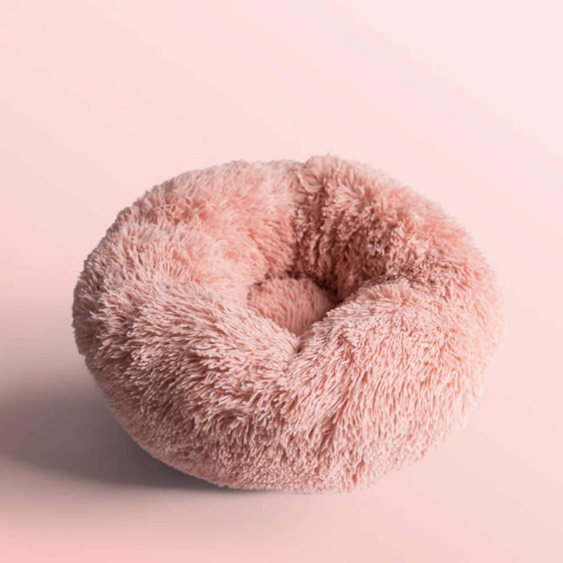 Rundes Plüsch Donut Hundebett für Hunde & Katzen, perfekt zum Einrollen & Schlafen.