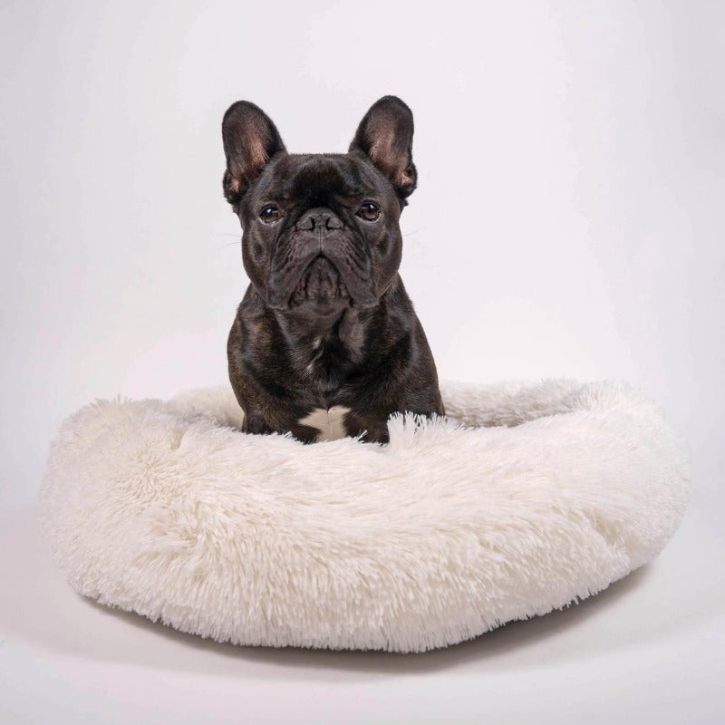Rundes, beruhigendes Donut Kuschelbett aus weichem Plüsch für alle Haustiere.
