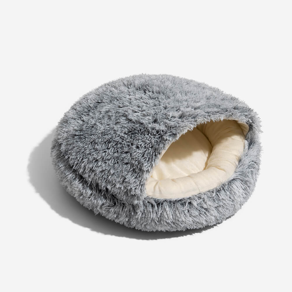 Modernes Plüsch-Hundebett in Grau, weich & beruhigend, perfekt für Tiefschlaf von Hunden.