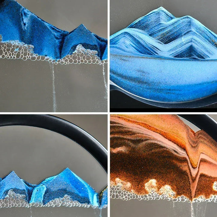 Elegantes Sandbild als einzigartige Tischdeko. Entspannende Sanduhr-Kunst für Wohnzimmer, Büro oder als Geschenk.