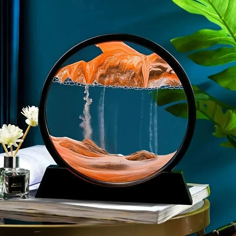 Abstrakte Sandkunst: Jedes Sandbild ist ein Unikat. Beruhigende Sanduhr-Deko als Blickfang im modernen Zuhause.