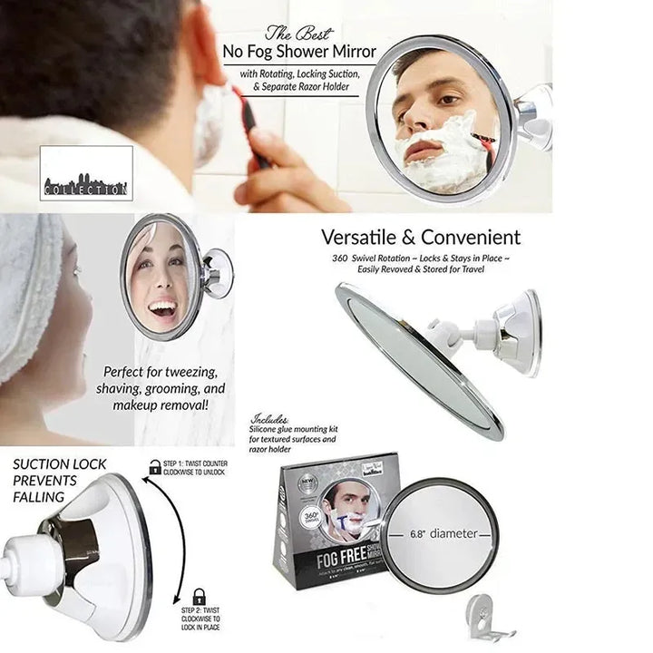 Praktischer 360° Dreh Badezimmerspiegel mit starkem Saugnapf. Beschlagfrei für Make-up und Rasur.