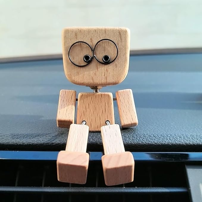 Einzigartige Holz Deko Figur aus Naturholz, beweglich mit wechselbaren Gesichtern, perfekte Tischdeko Geschenkidee.