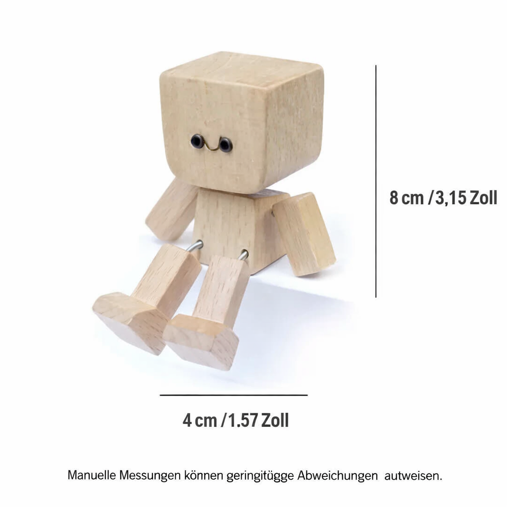 Geschenkidee: Bewegliche Holzfigur mit wechselbaren Gesichtern. Perfekte Deko für Bürotisch oder Regal im Wohnzimmer.