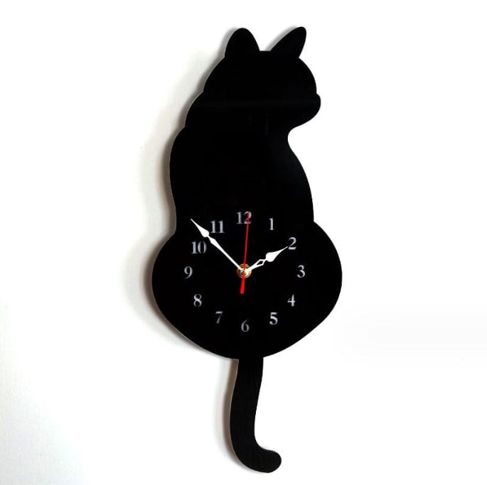 Praktische und dekorative Katzenuhr mit beweglichem Schwanz; eine stille Tieruhr für Zuhause.