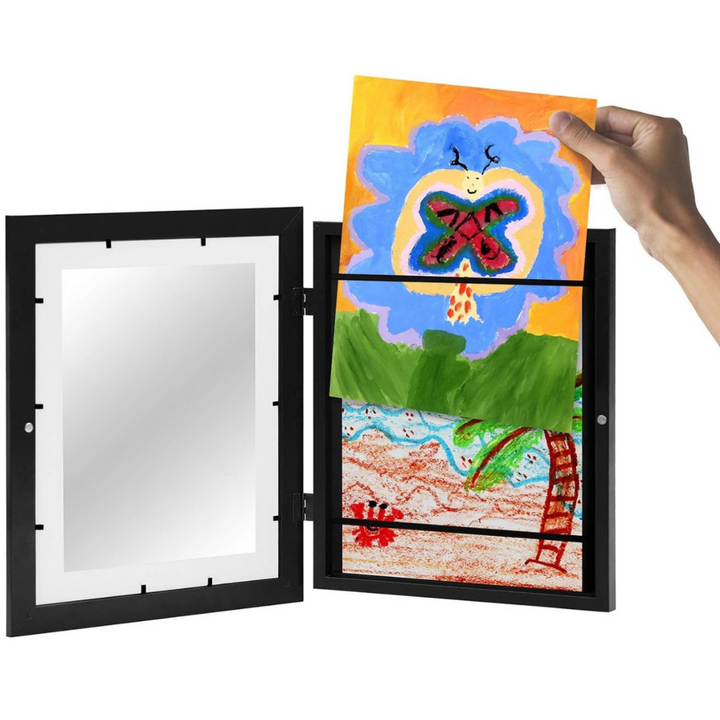 Hochwertiger Bilderrahmen für Kinderkunst & A4 Zeichnungen. Hält sicher bis zu 150 Kunstwerke, ideal für Heimtextilien.