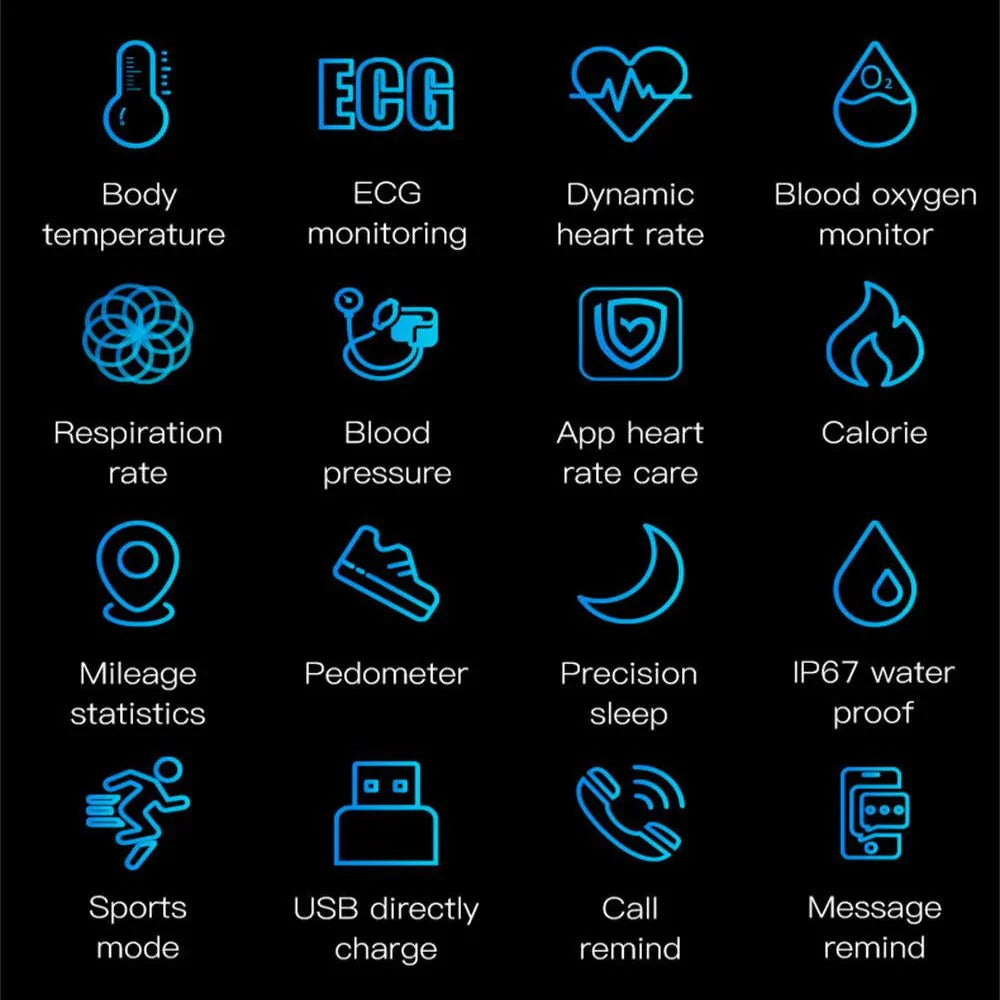 Hochmoderne BIOWATCH Smartwatch Unisex mit EKG, Blutdruck, Schlaftracker, Benachrichtigungen und wasserdicht.