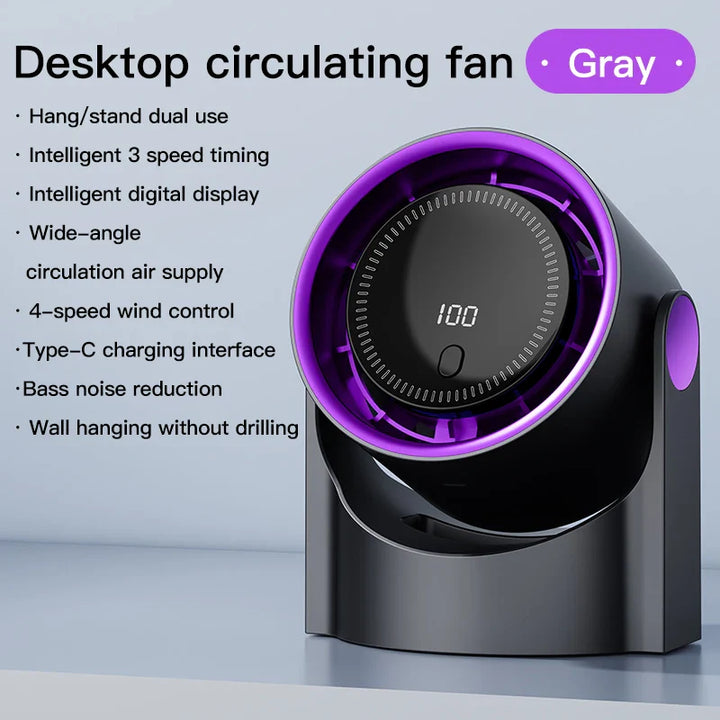 Moderner blattloser Ventilator, USB-betrieben, ideal als Schreibtischventilator oder zur Wandmontage.