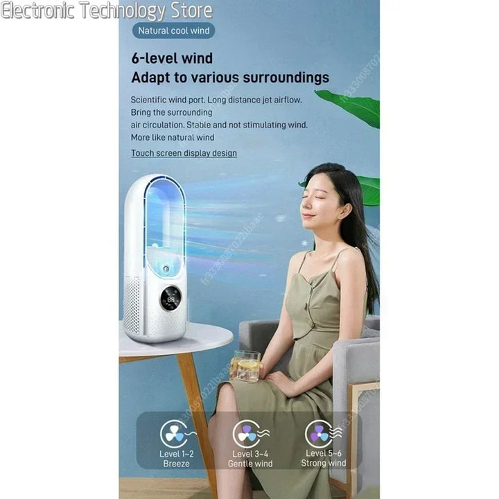 Tragbarer blattloser USB Ventilator & Luftkühler für flexible Kühlung zuhause. Leises Gerät für Büro und Reisen.