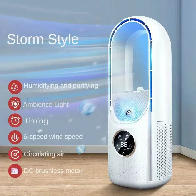 All-in-One blattloser Ventilator & Luftkühler mit USB für den Sommer. Leise Kühlung in 6 Stufen zuhause.