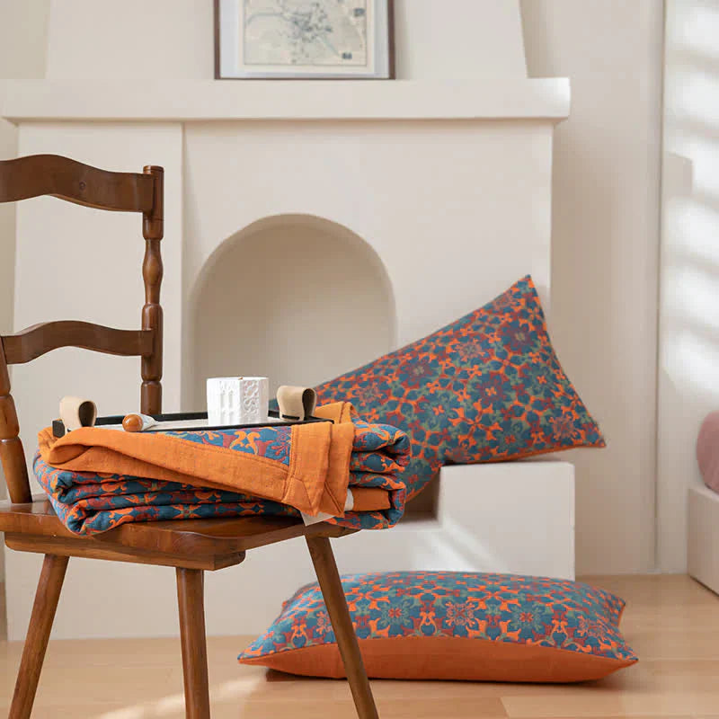 Moderne blau gemusterte Baumwoll-Decke, sechslagig, bringt Stil ins Schlafzimmer & Wohnzimmer.
