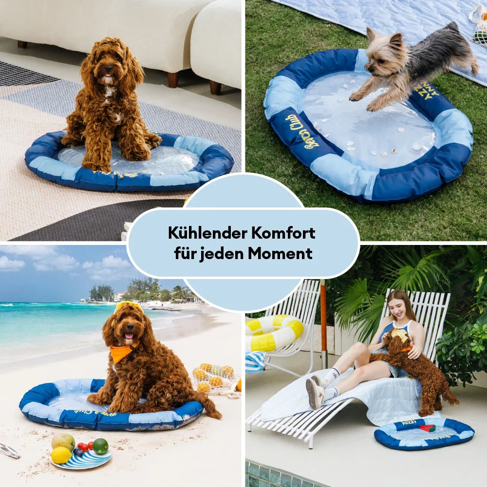 Portable Kühlmatte für Hunde, sorgt für angenehme Abkühlung zu Hause oder unterwegs im Sommer.
