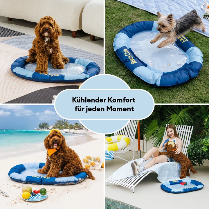 Portable Kühlmatte für Hunde, sorgt für angenehme Abkühlung zu Hause oder unterwegs im Sommer.