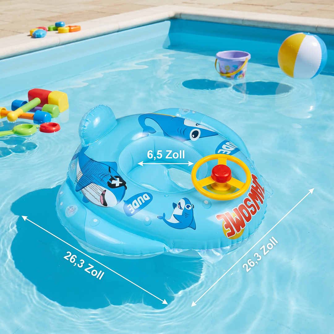 Hochwertiger Baby Hai Schwimmring mit Lenkrad, perfektes Wasserspielzeug für sicheres Planschen im Pool.