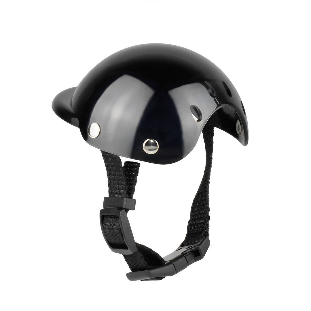 Blauer Hunde Motorhelm mit klarer Schutzbrille, ideal für sichere Motorradfahrten und Outdoor-Abenteuer deines Haustiers.