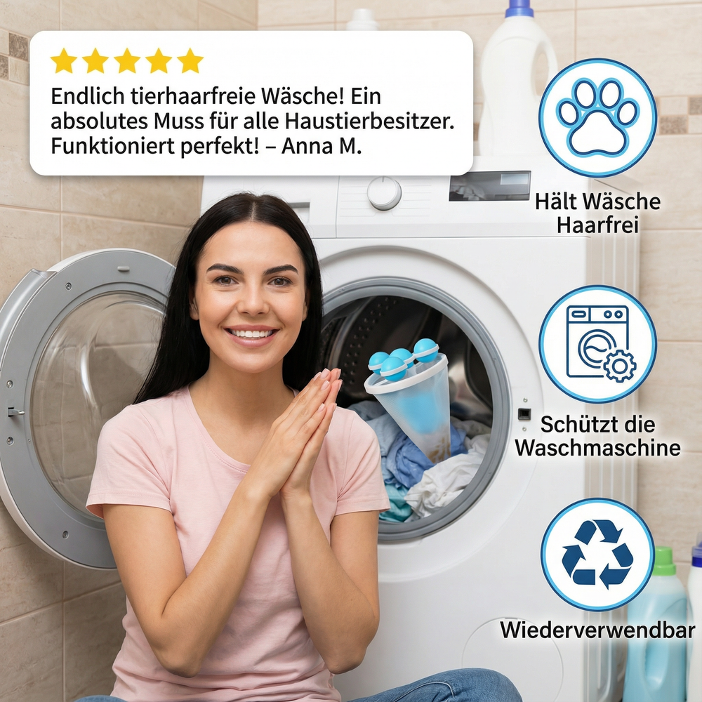 Wäschepflege-Flusenfilter entfernt Tierhaare aus der Kleidung in der Waschmaschine, sorgt für reine Wäsche.