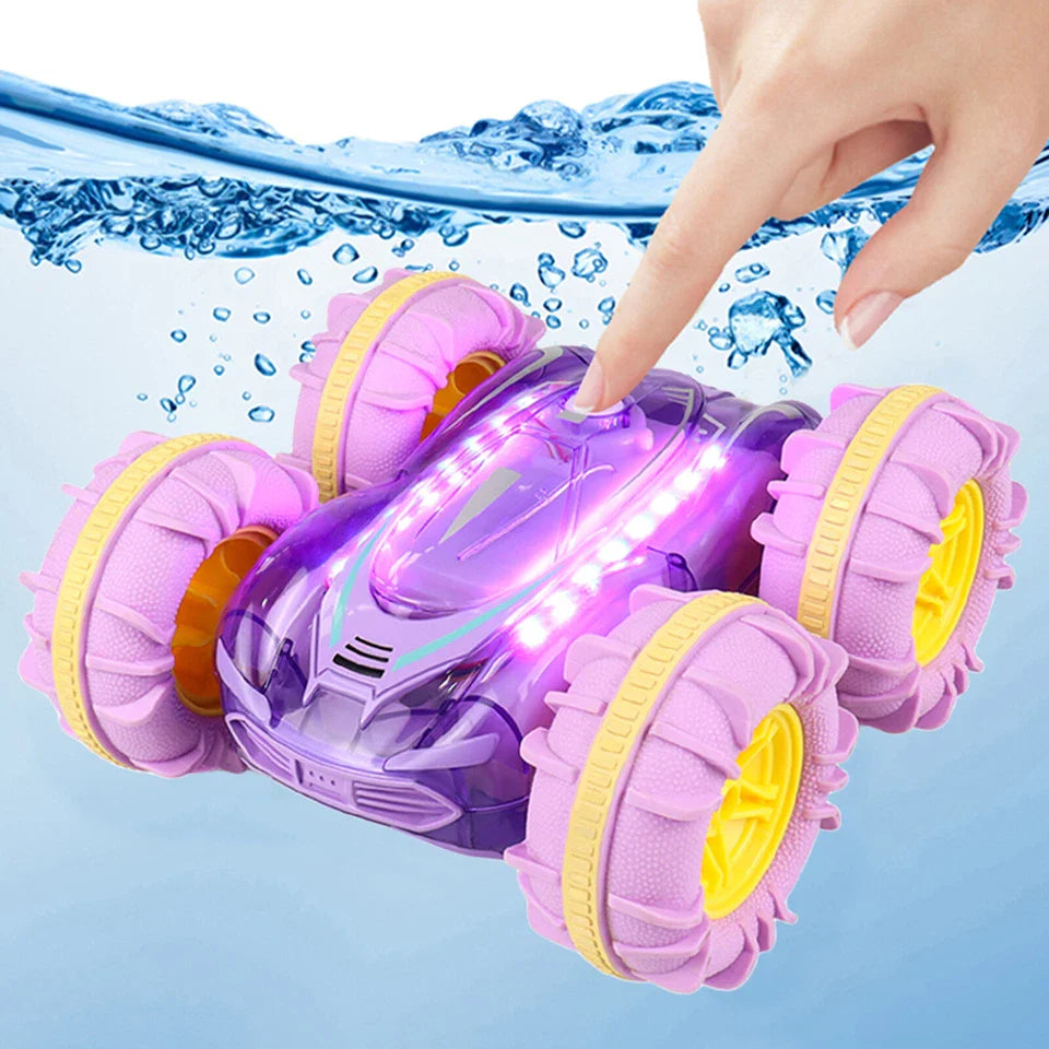 Rotes Kinder Amphibienfahrzeug ferngesteuert. Wasserdichter RC Geländewagen für Spielspaß im Freien.