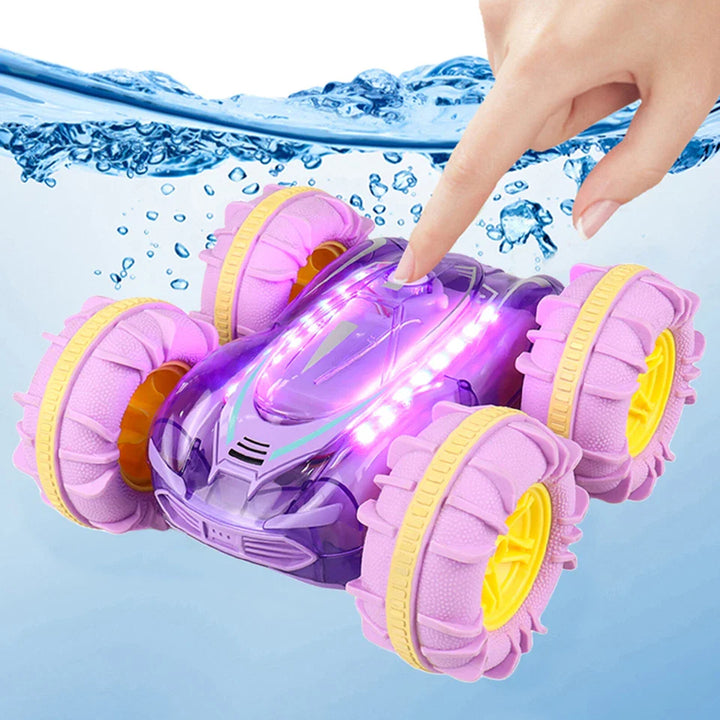 Rotes Kinder Amphibienfahrzeug ferngesteuert. Wasserdichter RC Geländewagen für Spielspaß im Freien.