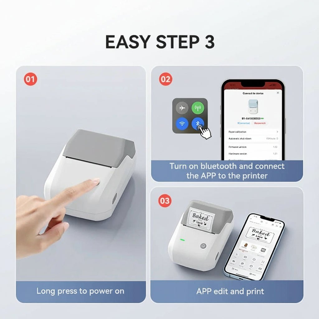 Kompakter BLUETAG Bluetooth Etikettendrucker, modernes Design, kabellos für effizientes Etikettieren im Büro.