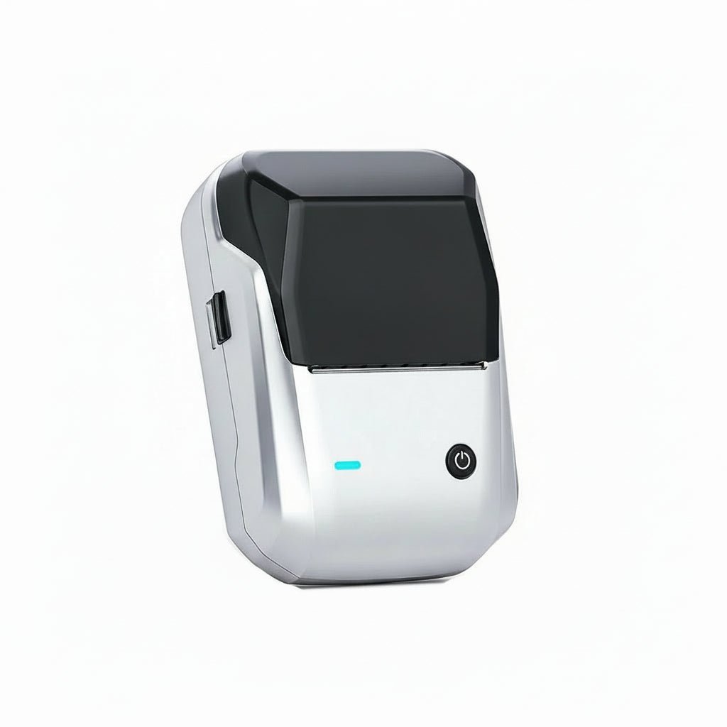 BLUETAG kabelloser Etikettendrucker für Bürobedarf, organisiert Akten & Regale tintenlos via Bluetooth.