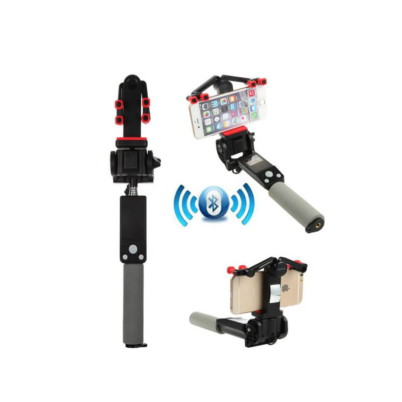 Tragbarer Bluetooth Selfie Stick mit 360° Drehgelenk, ideal für spontane Fotos und Reisen.