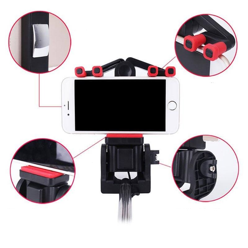 Universal Bluetooth Selfie Stick für alle Smartphones, mit 360° schwenkbarer Halterung.