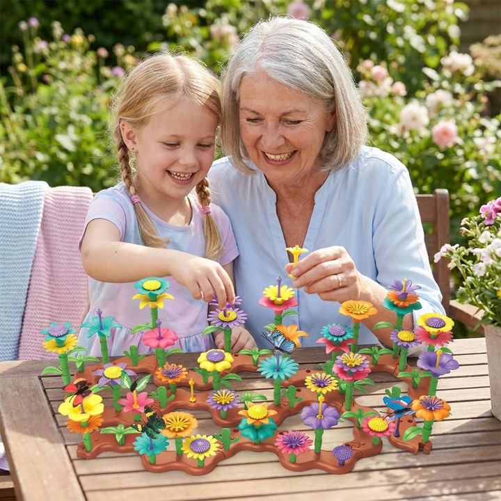 Blumen-Garten Steckspiel: Fördert Konzentration, Geschicklichkeit und kreatives Gestalten bei Kindern.