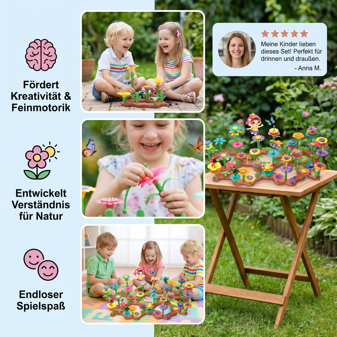 Kreatives Blumen-Steckspiel für Kinder, das freies Spielen und die Entwicklung der Vorstellungskraft anregt.