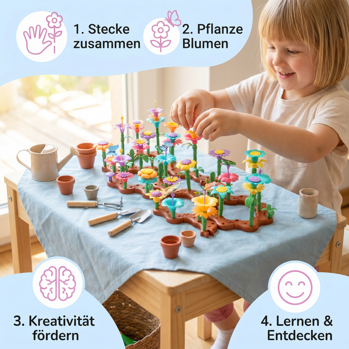 Ideales Geschenk: Blumen-Garten Steckspiel für Kinder, das Kreativität, Spiel und Lernen verbindet.