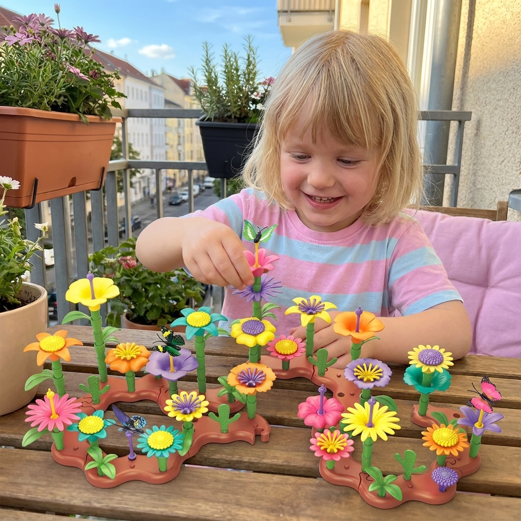 Pädagogisches Blumen-Steckspiel für Vorschulkinder, unterstützt die kognitive & motorische Entwicklung.