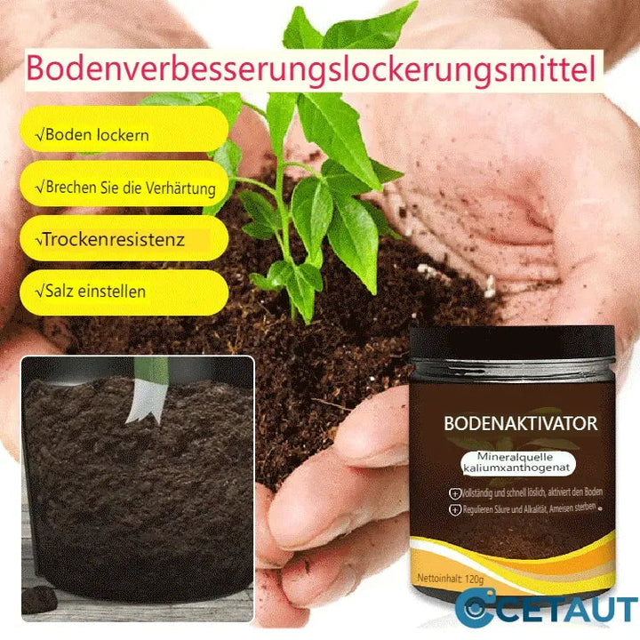 Effektiver Bio-Bodenaktivator fördert starke Wurzeln und üppige Blüten bei Pflanzen.