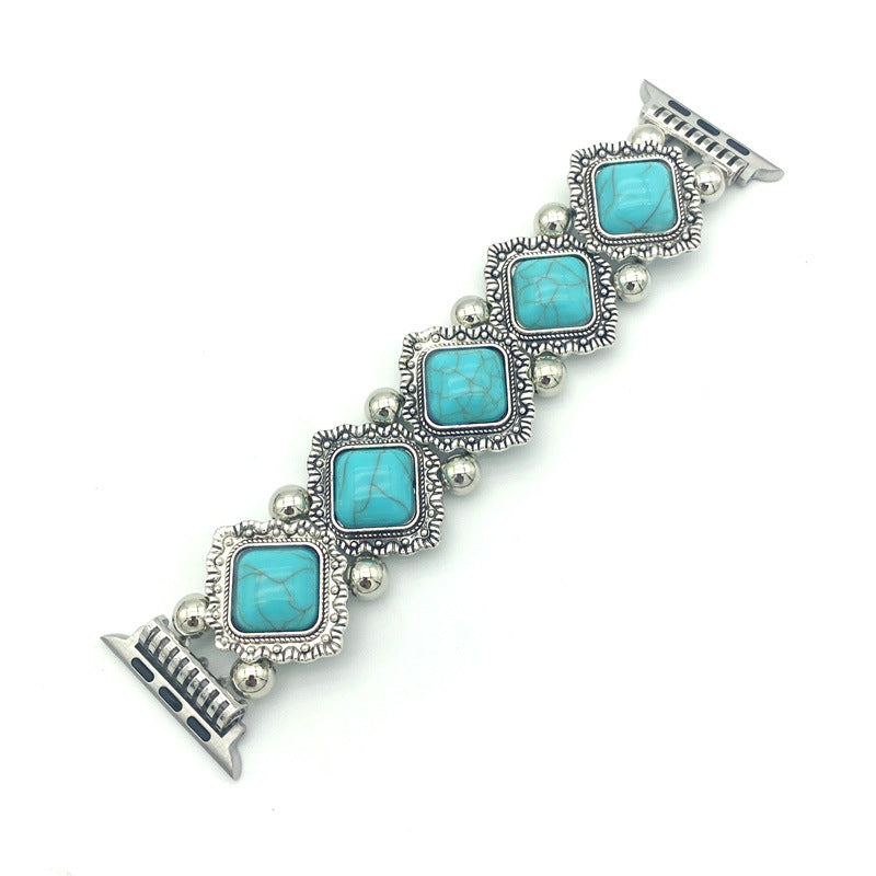 Exklusives Smartwatch-Armband im Boho-Stil mit Türkis. Ideales Geschenk für Frauen, modisches Uhrenarmband.