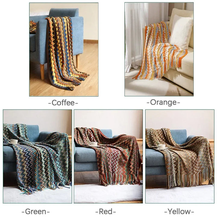 Vielseitige Boho Decke mit Quasten, weich, leicht und ideal als Bettüberwurf oder Sofadecke.
