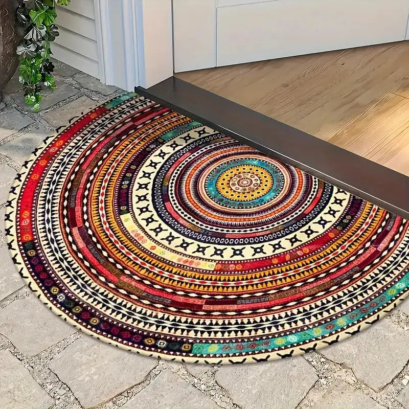 Boho Halbmond-Fußmatte für den Eingangsbereich, rutschfest und dekorativ. Schützt vor Schmutz, ideal für Zuhause.