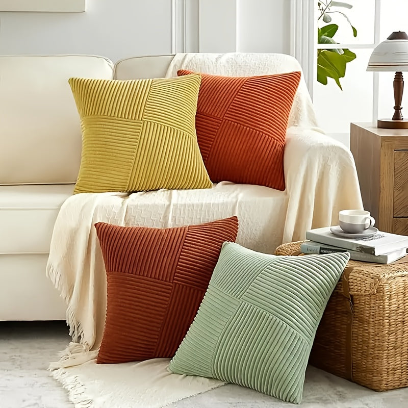 Set stilvoller Cord-Kissenhüllen für Schlafzimmer, gemütlich und mit einzigartigem Boho-Patchwork.