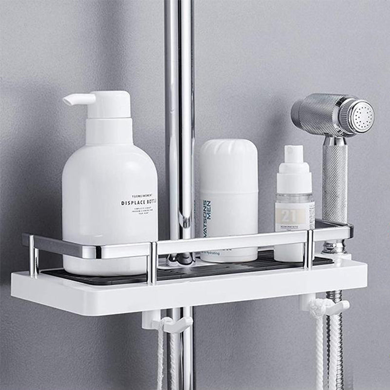 Platzsparendes Duschregal bohrerfrei für mehr Ordnung in der Dusche. Rostfreier Badorganizer aus Aluminium.