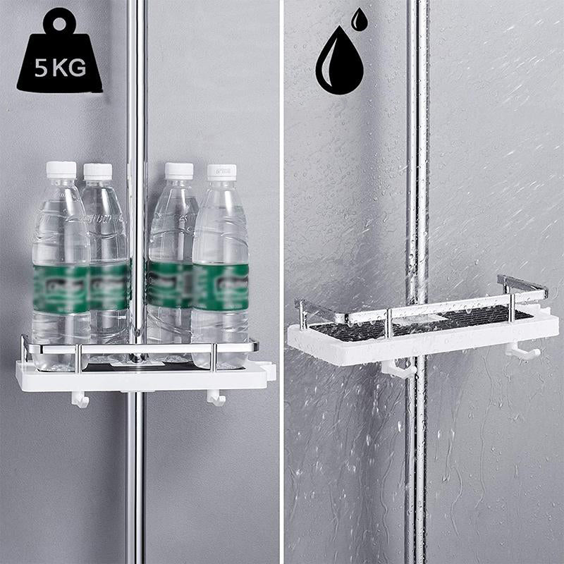 Praktisches, bohrerfreies Duschregal für mehr Stauraum im Badezimmer. Rostfreier Badorganizer für Shampoo und Seife.
