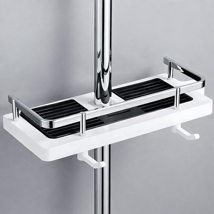 Bohrfreies Duschregal aus rostfreiem Edelstahl, verstellbar, ideal für Badezimmer-Aufbewahrung und Duschablage.
