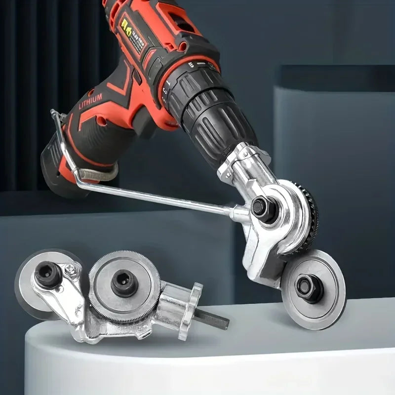 Bohrmaschinen-Blechschere DrillCut Pro für präzises Metallschneiden mit Akkuschrauber. Schneidet Stahl, Alu, Kupfer.