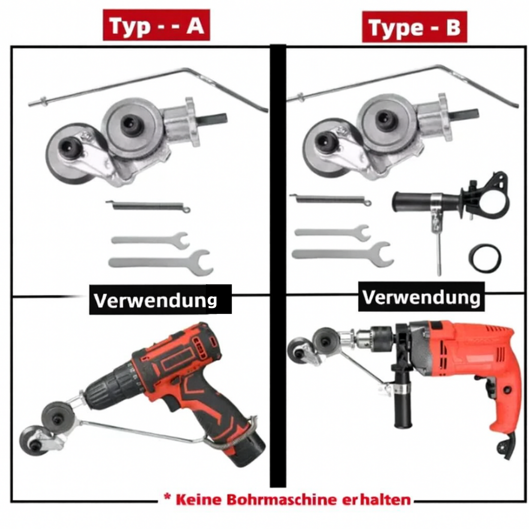 DrillCut Pro Bohrmaschinen-Blechschere: Schneidet Metall einfach und sauber. Unverzichtbares Akkuschrauberzubehör.