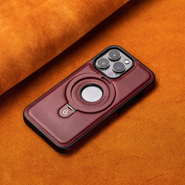 Rote elegante Handyhülle für iPhone mit Magnet, Ringhalter & Standfunktion.