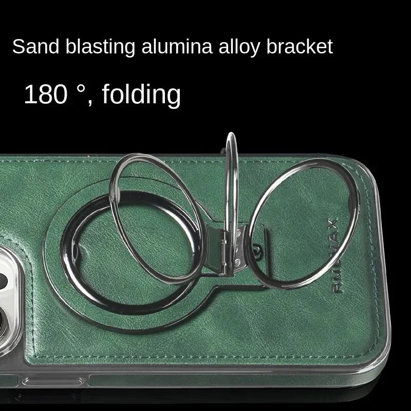 Elegante lila iPhone Lederhülle mit integriertem Ständer. Perfekter Schutz für iPhone 15, 14, 13. Premium Hülle.