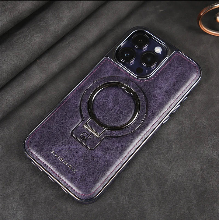 Luxus Lederhülle in dunkelblau für iPhone mit praktischem Ständer. Bester Schutz & Zubehör für Ihr Smartphone.