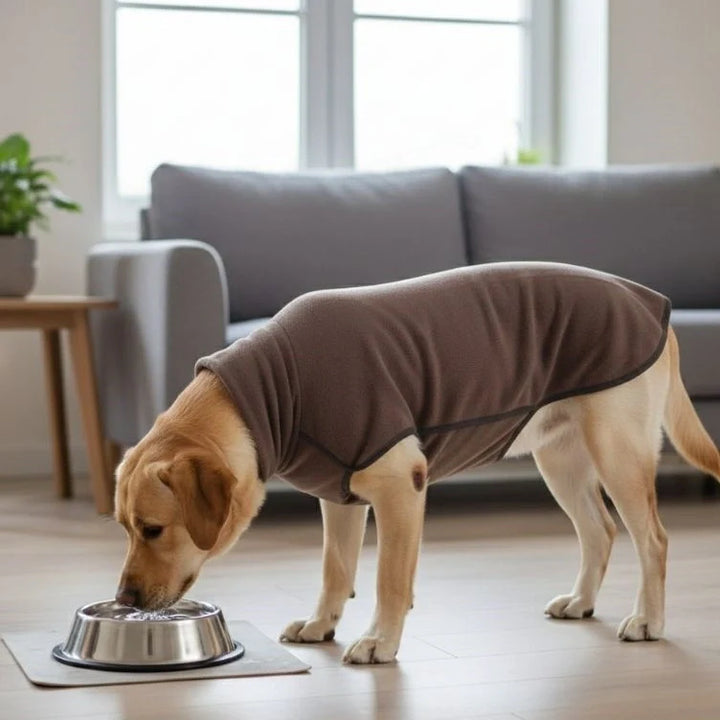 Winddichter & wasserabweisender Hundemantel in Braun für große Hunde, perfekte Hundebekleidung für den Winter.