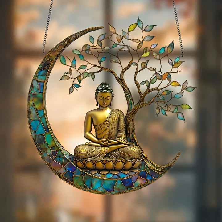 Buddha Acryl Sonnenfänger für Fensterdeko, spirituelle Wohnkultur. Sorgt für Harmonie und Zen-Atmosphäre.