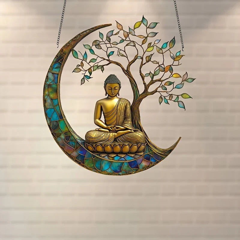 Einzigartiger Buddha Sonnenfänger aus Acrylglas, perfekt als spirituelle Wandkunst oder Fensterdekoration.
